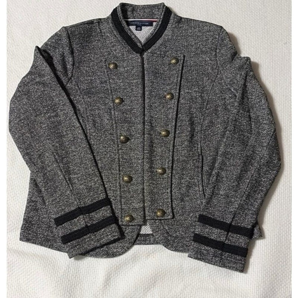 Tommy Hilfiger Gray Knit Military Blazer, Double-Breasted, Size Large